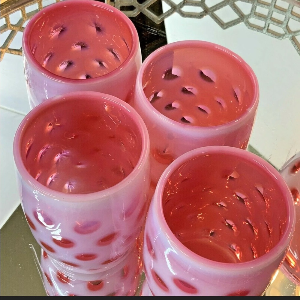 SOLD Fenton Cranberry Coin Dot Pitcher Tumblers - Picture 8 of 12